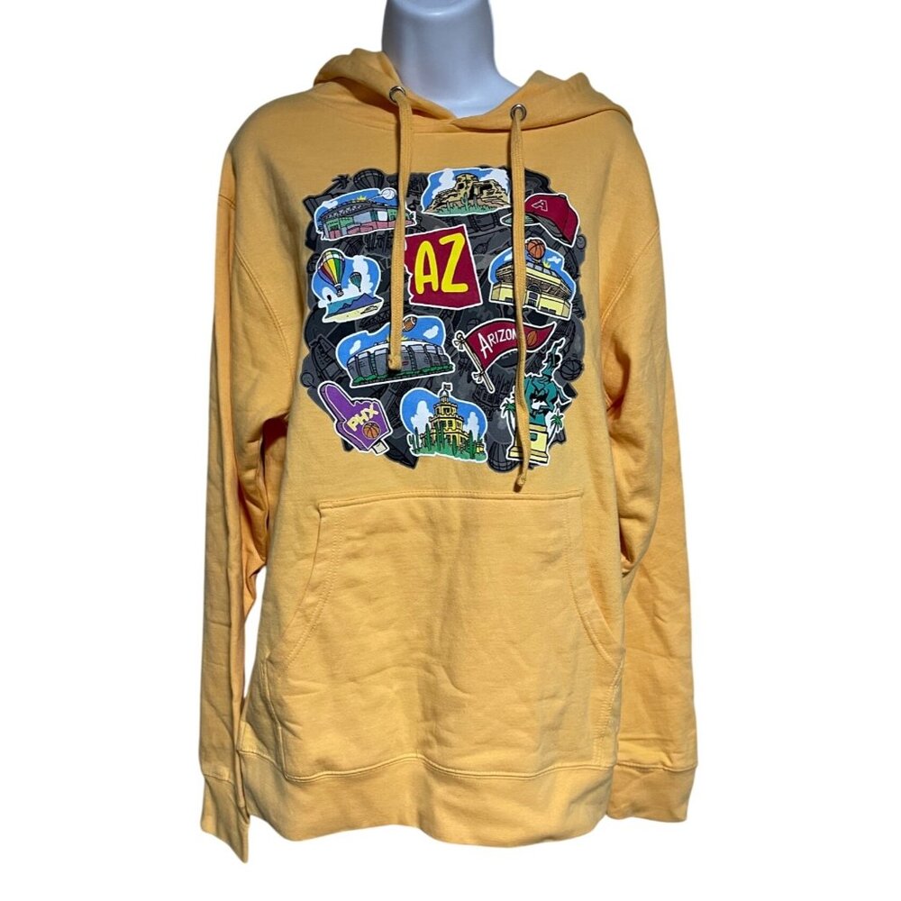 Arizona Landmark Yellow Hoodie Small Cotton Blend Graphic Pullover Unisex Casual